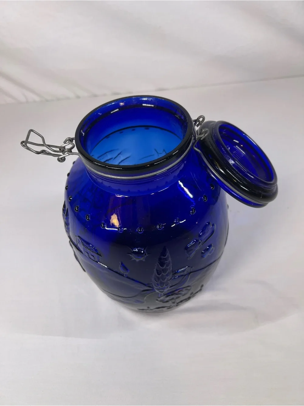 Made in Italy Cobalt Blue Glass Canister Vase with Embossed Design